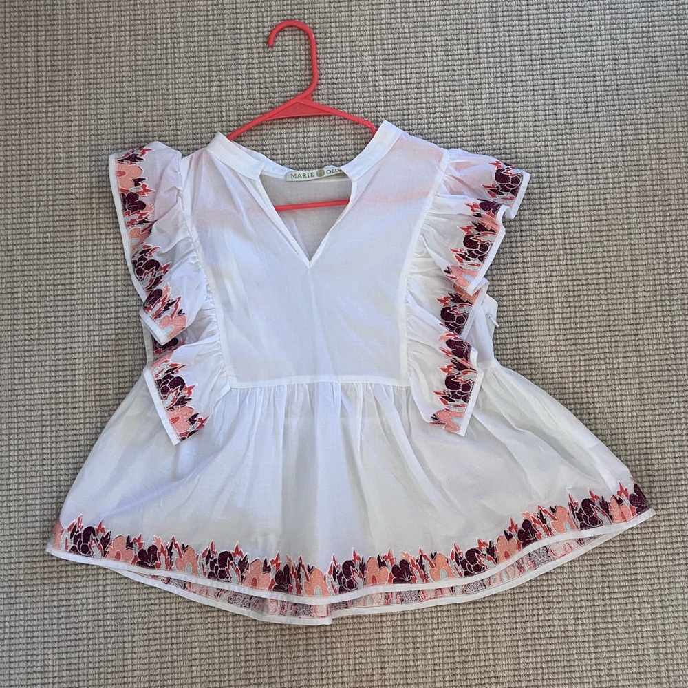 White Marie Oliver blouse with pink and purple detailing size XS